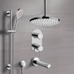 Remer TSR65 Chrome Tub and Shower Set With Rain Ceiling Shower Head and Hand Shower